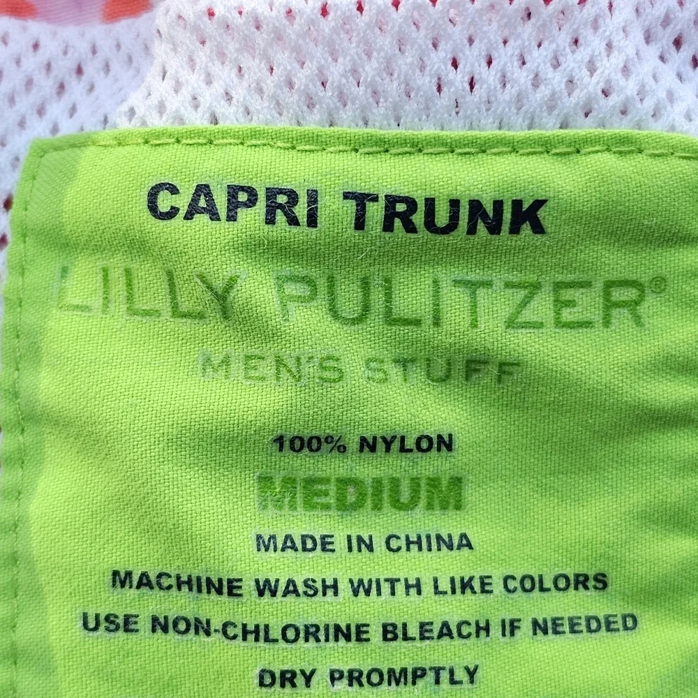 Lilly Pulitzer Men's Capri Trunk Yellow Pink Drawstring Mesh Lined Swim Shorts M